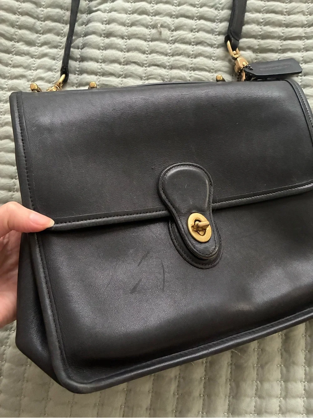Vintage Coach Willis Black Leather Satchel with Gold Hardware